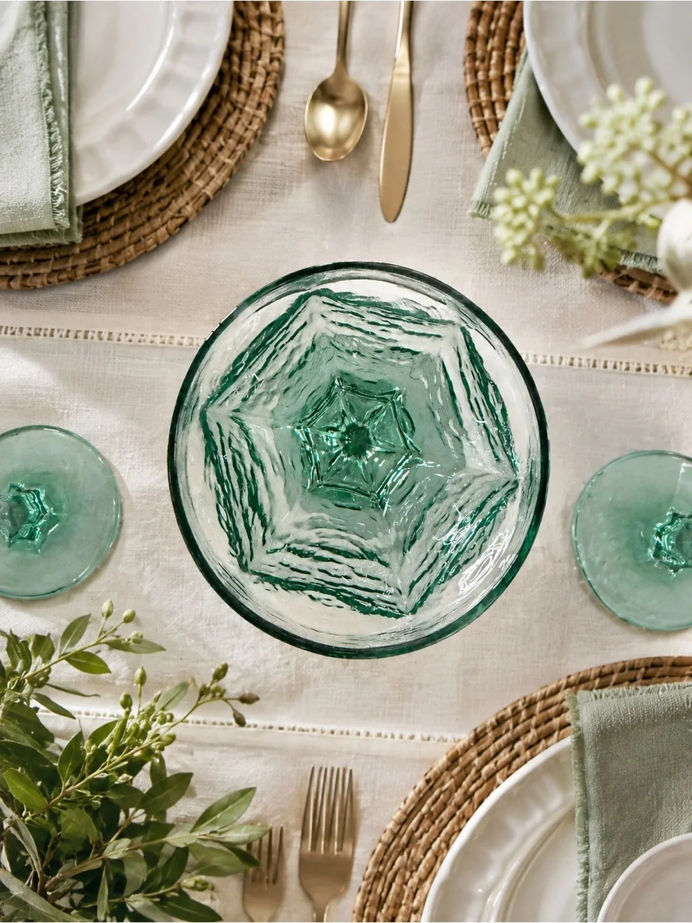 Vintage Libbey Chivalry Green Textured Water Goblets – Set of 4
